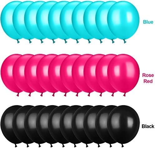 TecUnite 100 Pcs Rose Red Black Blue Latex Balloons 13 Inch Colorful Round - Image 6