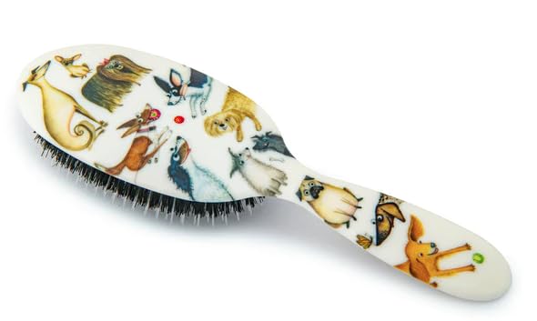 Rock & Ruddle Natural Mixed Boar Bristle Hair Brush for Women and Kids (Small/Travel Size, 17.5cm) - Perfect for Wet or Dry Hair, Detangling Smoothing Blowdrying - Made in UK - Darling Dogs