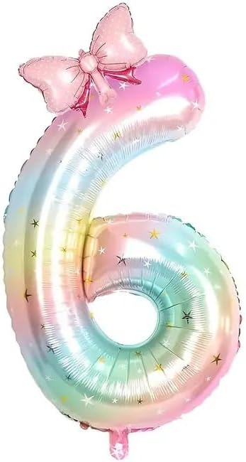 Number 6 40 Inch Rainbow Star Gradient Giant Number Balloon & Mini Bow Balloon by Unknown