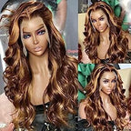 AMIRTY 250 Density 32 Inch 360 Lace Front Wigs Human Hair Honey Blonde Body Wave Lace Front Wigs with Baby Hair Full 360 Glueless HD Transparent Lace Front Wigs for women 4/27