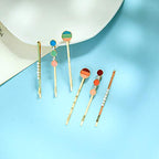 WHITEBRIDGE 6pcs Multicolor Circular Enamel Hair Bobby Pins Simple Metallic Barrettes Fashionable Hair Clips for Women Girls, Pearl Hairpins Crystal Rhinestone Bobby Pins
