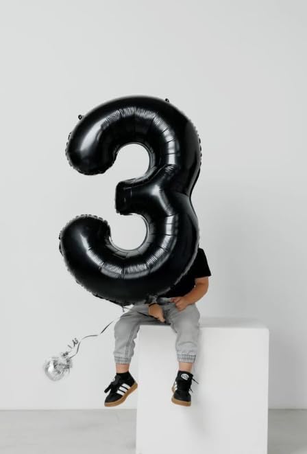 40 Inch Black 3 Large Number Balloon, 3 13 23 30 33 36 38 Black Birthday Party - Image 3