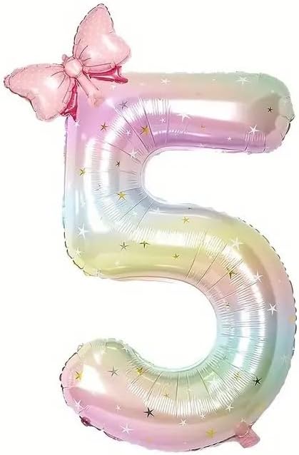 Number 5 40 Inch Rainbow Star Gradient Giant Number Balloon & Mini Bow Balloon by Unknown