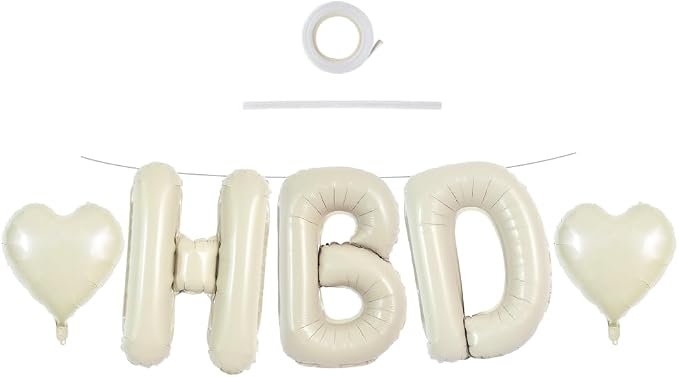 TONIFUL Cream White Big HBD Letter Happy Birthday Balloons Banner 40 Inch Ivory by TONIFUL