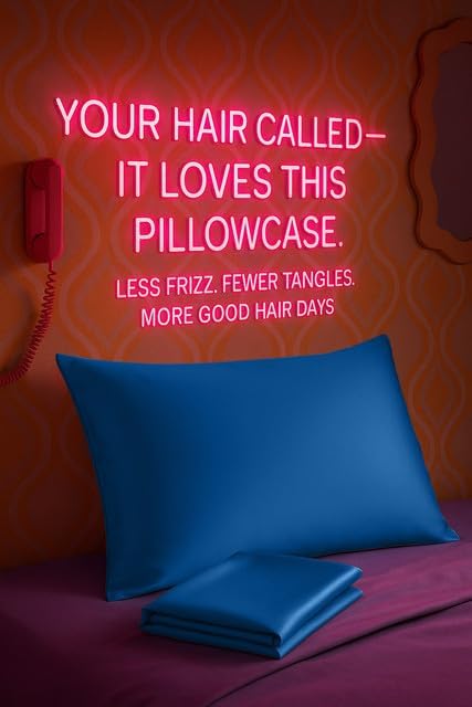 BLISSFORD Royal Blue Satin Pillowcase with Zipper, for Hair and Skin Care, Feels Soft and Cool Like a Silk Pillowcase, Satin Pillow Cases 2 Pack, Slik Pillow Cover, Queen Size - Set of 2