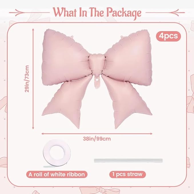 4 Pcs Giant Pink Bow Balloons for Birthday Party | 38 Inch Foil Bow Party - Image 2
