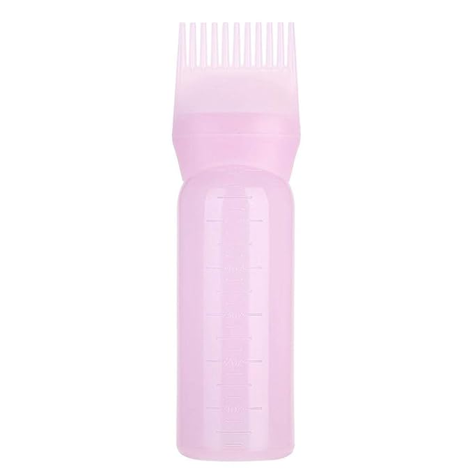 ZJchao Root Comb Applicator Bottle, 160ml Hair Dye Bottle with Graduated Scale Professional Brush Applicator Comb Hairdressing Coloring Styling Tool Root Application Cup (Pink)