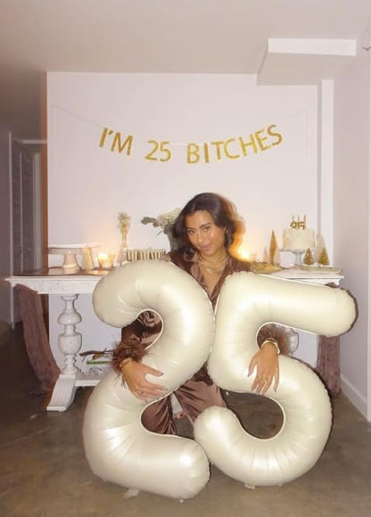 Cream White 40 Inch Large Number 25 52 Birthday Balloon, 25 52 Birthday - Image 5