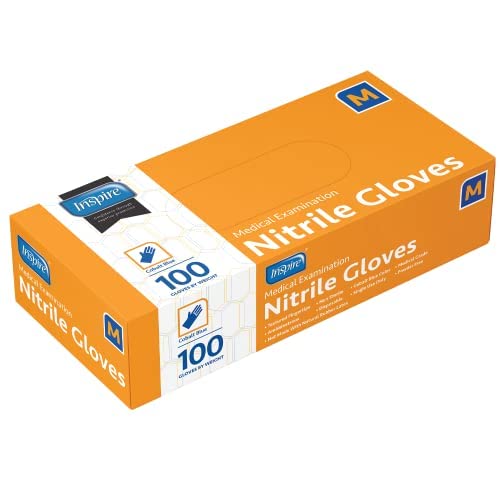 Inspire Black Nitrile Disposable Gloves | 4.5 Nitrile Safety Medical Exam Cooking Cleaning Disposable Black Gloves (Blue - Box of 100, Medium)