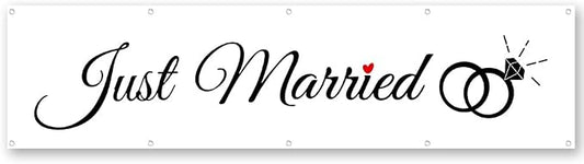 Just Married Flag Banner Outdoor Indoor Decoration Flag Double Stitched by Cayyon