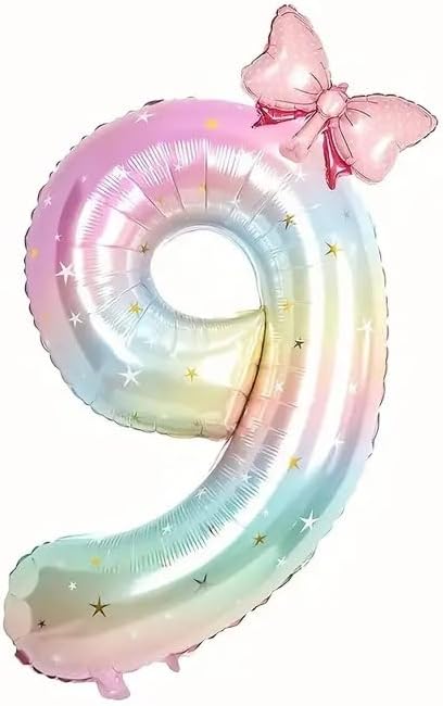 Number 9 40 Inch Rainbow Star Gradient Giant Number Balloon & Mini Bow Balloon by Unknown
