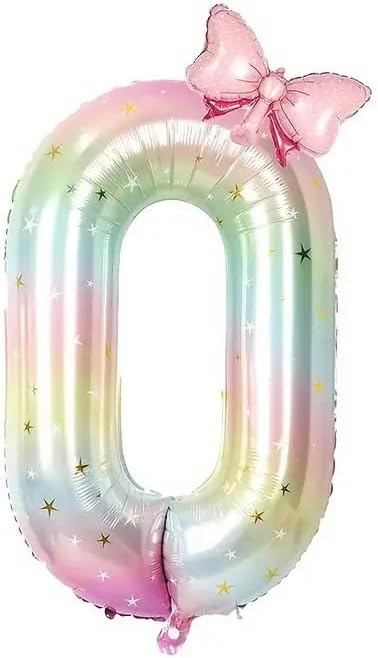 Number 0 40 Inch Rainbow Star Gradient Giant Number Balloon & Mini Bow Balloon by Unknown