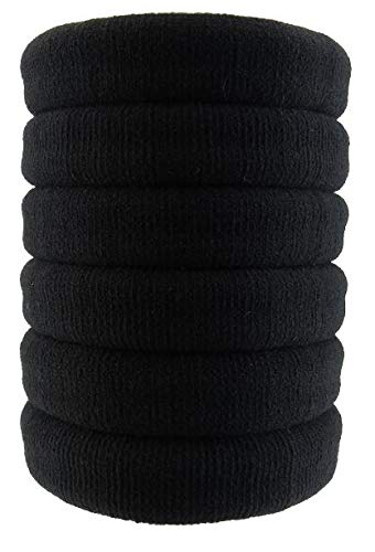 Styla Hair Ties for Thick Hair - Pack of 6 Black Seamless Hair Elastics Scrunchies for Heavy, Curly Hair Accessories Ponytail Holders