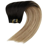 Full Shine Balayage Clip in Hair Extensions Real Human Hair Ombre Black Fading to Brown And Blonde Real Hair Clip in Extensions Double Weft 120 Grams 14 Inch