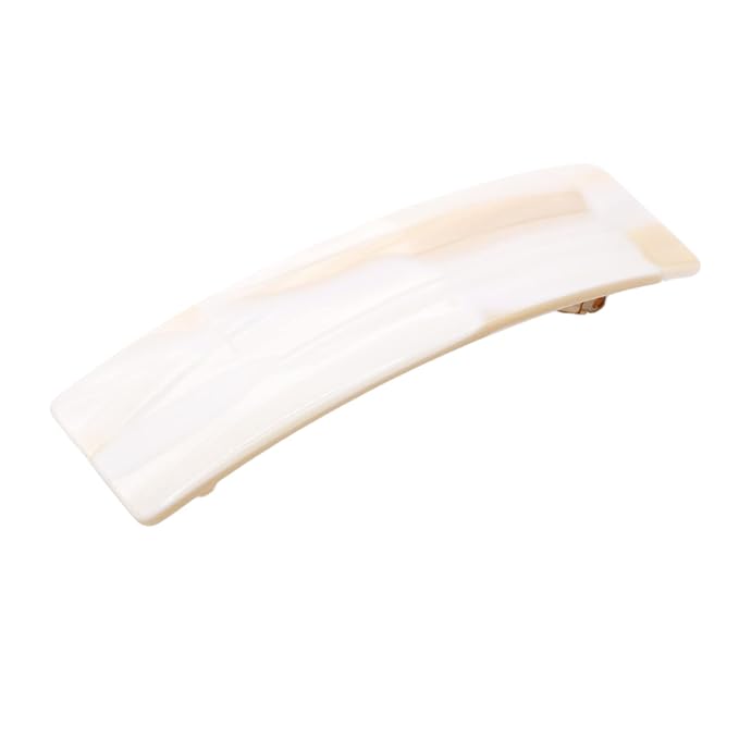 French Amie Fine 1" Wide Rectangular Celluloid Handmade Ivory Automatic Hair Barrettes for Women French Hair Clips