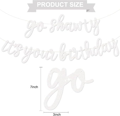 BEISHIDA Glitter White Pre-Strung Go Shawty It's Your Birthday Banner Decor | - Image 2