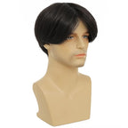 Kaneles Mens Short Black Straight Wigs Natural Middle Part Synthetic Hair Daily Cosplay Costume Fluffy Wig(Black)