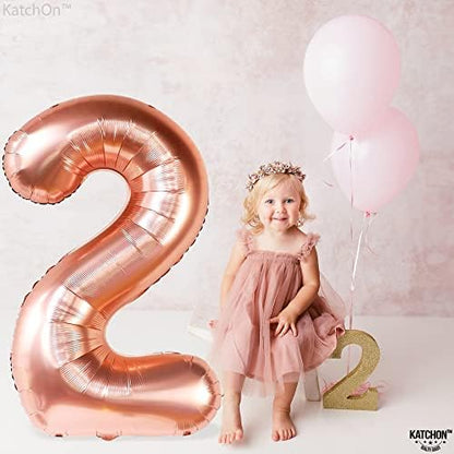 KatchOn Rose Gold Number 2 Balloon 40 Inch | Mylar Rose Gold 2 Balloon - Image 7