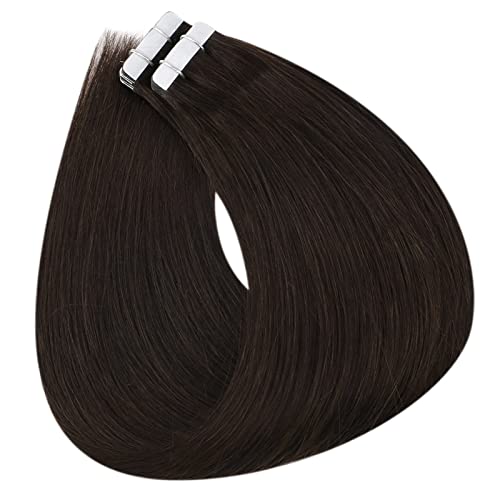 Full Shine Seamless Tape in Hair Extensions Human Hair Color 2 Dark Brown 22Inch Ombre Tape in Hair Extensions 20Pcs 50Gram Invisible Hair Extensions Real Human Hair Tape in Add Length