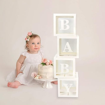 Baby Boxes with Letters – 4 pcs White Transparent Balloon Boxes – Perfect - Image 3
