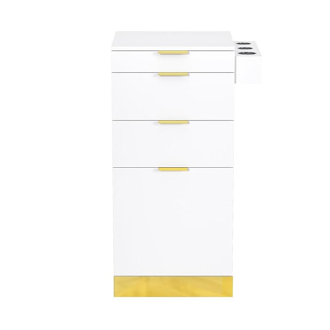 OmySalon Salon Station, Barber Station for Hair Stylist, Storage Cabinet with Stainless Steel Finish & Drawers & Heat Resistant Dryer Holders, Modern Style for Barbershop, White