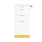 OmySalon Salon Station, Barber Station for Hair Stylist, Storage Cabinet with Stainless Steel Finish & Drawers & Heat Resistant Dryer Holders, Modern Style for Barbershop, White