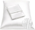 BLISSFORD Satin Pillowcase with Zipper for Hair and Skin Care, Feels Soft and Cool Like a Silk Pillowcase, White Satin Pillow Cases 2 Pack, Slik Pillow Cover, King Size - Set of 2