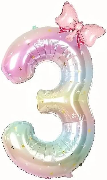 Number 3 40 Inch Rainbow Star Gradient Giant Number Balloon & Mini Bow Balloon by Unknown