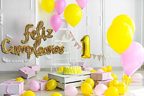 Feliz Cumpleanos Gold Small Letters Conjoined Balloons Feliz Cumpleanos Gold - Image 3