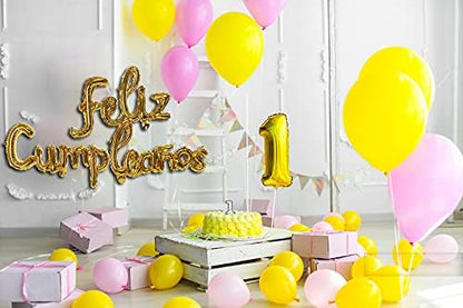 Feliz Cumpleanos Gold Small Letters Conjoined Balloons Feliz Cumpleanos Gold - Image 3