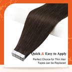 Full Shine Hair Extensions Tape in Color 2 Dark Brown Tape in Hair Extensions Human Hair 12Inch Skin Weft Hair Extensions 20Pcs 30Gram Tape Ins Human Hair Extensions for Women