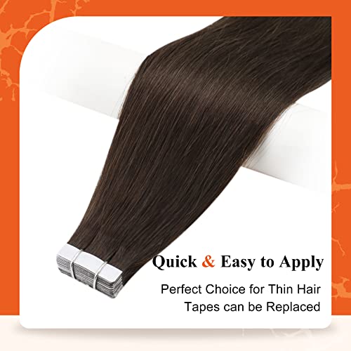 Full Shine Seamless Tape in Hair Extensions Human Hair Color 2 Dark Brown 22Inch Ombre Tape in Hair Extensions 20Pcs 50Gram Invisible Hair Extensions Real Human Hair Tape in Add Length