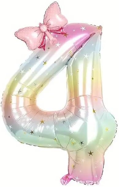 Number 4 40 Inch Rainbow Star Gradient Giant Number Balloon & Mini Bow Balloon by Unknown