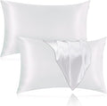 Silk Pillowcase for Hair and Skin, 2 Pack 100% Mulberry Silk Pillowcase 25 Momme, 600 Thread Count, Both Side Pure Silk Pillow Cover with Hidden Zipper (White, Standard 20''×26'')