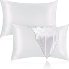 Silk Pillowcase for Hair and Skin, 2 Pack 100% Mulberry Silk Pillowcase 25 Momme, 600 Thread Count, Both Side Pure Silk Pillow Cover with Hidden Zipper (White, Standard 20''×26'')