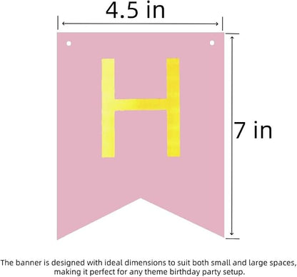 Happy Birthday Banner Birthday Party Supplies Garland Decorations Pink White - Image 2