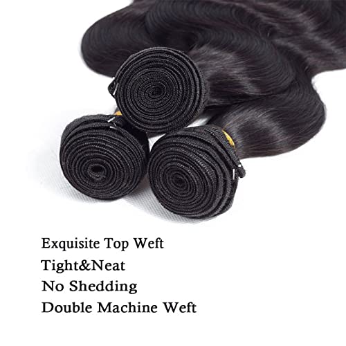 Bundles Human Hair Color 1B Body Wave Bundle Brazilian Virgin Soft and Silky Remy Hair 3 Bundles 16 18 20 Inch Double Weft Natural Black Body Wave Bundle Hair Weave 300g