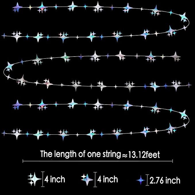 Glitter Iridescent Four-Angle Star Paper Garland Banner Décor 40 Feet - Image 2