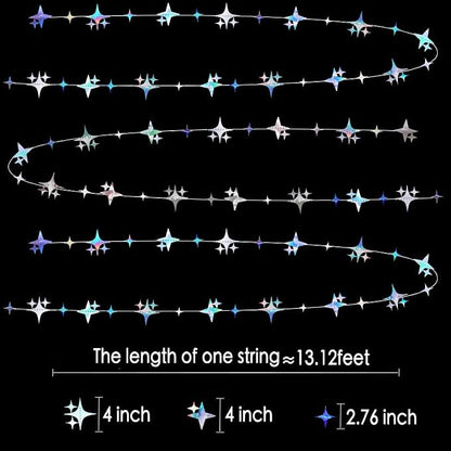 Glitter Iridescent Four-Angle Star Paper Garland Banner Décor 40 Feet - Image 2