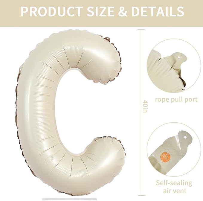 TONIFUL 40 Inch Large Cream White Letter C Balloons Giant Alphabet Letter - Image 2