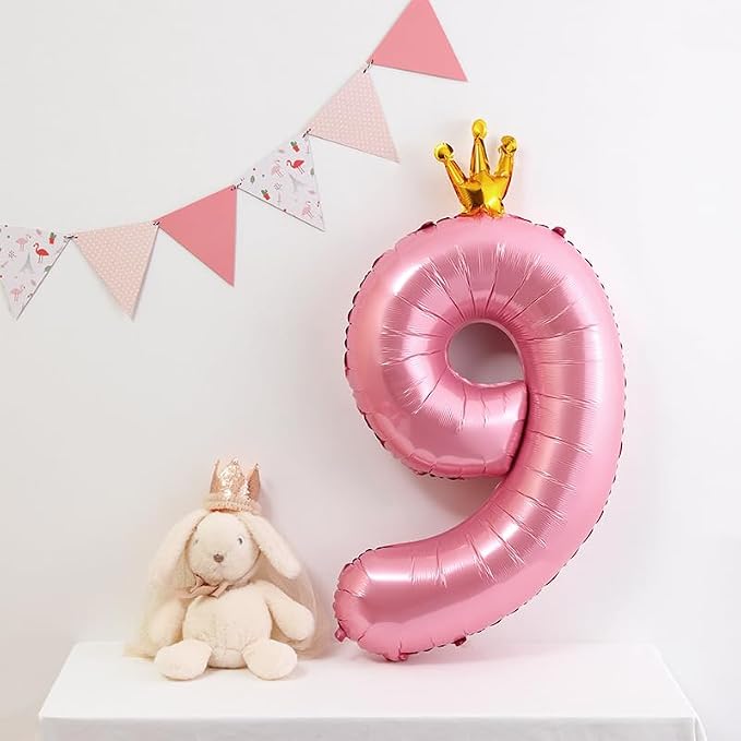 40 Inch Crown Pink Number 9 Balloon, Big Conjoined Light Pink Foil Mylar Helium - Image 4