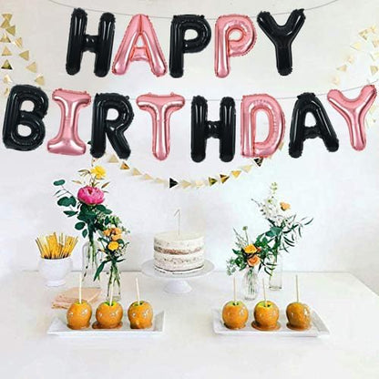 TONIFUL Black Rose Gold Happy Birthday Balloons Banner 16 Inch Mylar Foil - Image 4