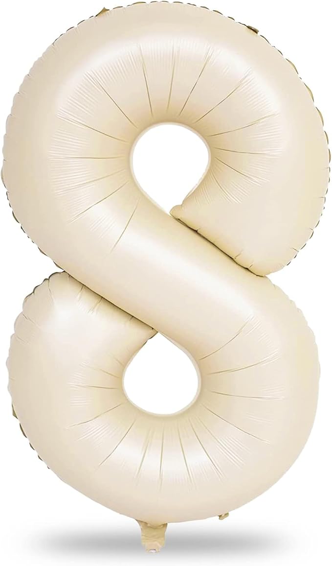 40 Inch Cream Foil Balloon Number 8, Giant Self Inflating Beige Number Balloons by Lingqiang