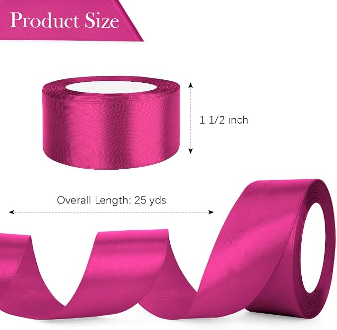 Hot Pink Ribbon Dark Pink Satin Ribbon 1 1/2 Inch Pink Ribbons - Image 2