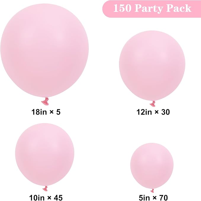 APLANET 150pcs Light Pink Balloons Different Sizes 18 12 10 5 Inch, Pastel - Image 2