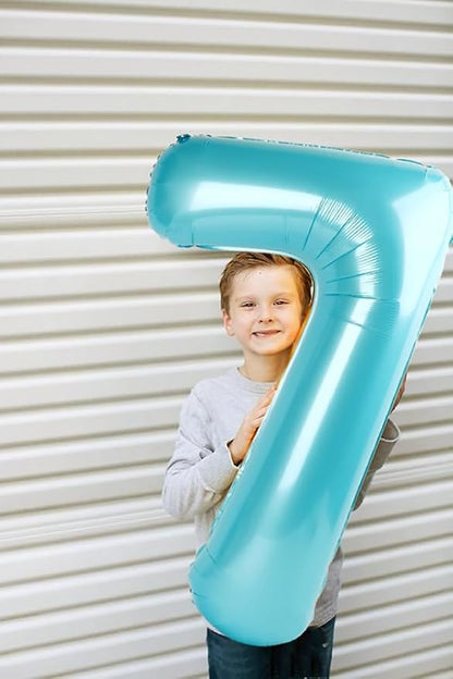 7 Balloon Numbers Birthday Decorations, 40In Pearl Blue Balloons - Image 2