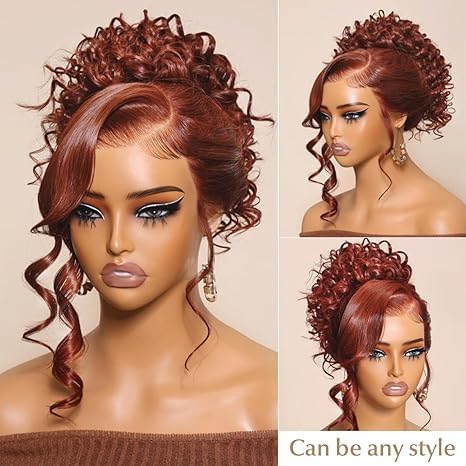 AMIRTY 250 density 34 Inch Dark Ginger Wig Human Hair Pre Plucked 13x4 Auburn Colored Lace Front Wigs Body Wave Glueless Wigs Human Hair HD Lace Frontal Reddish Brown Human Hair Wig