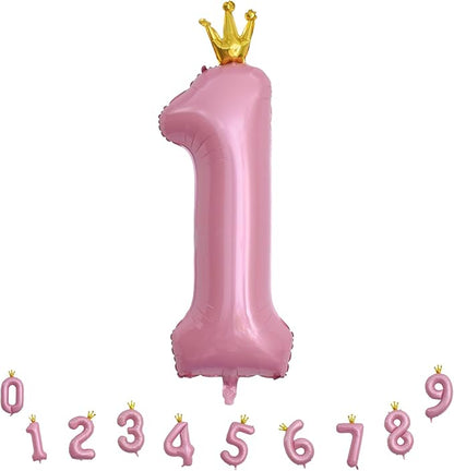 Crown Pink Number 1 Balloon for Girls 1st Birthday Party, 40 Inch Large Number - Image 9