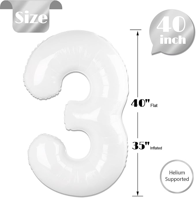 White Number 3 Balloon 40 Inch - Image 5
