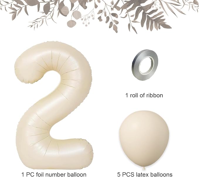 40 Inch Beige Large Number 2 Foil Balloon Set | - Image 3